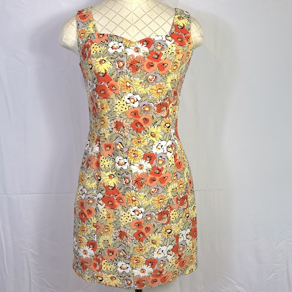 Compagna Korean Sleeveless Orange Midi Floral Dress Size 4 (55) Excellent Cond.